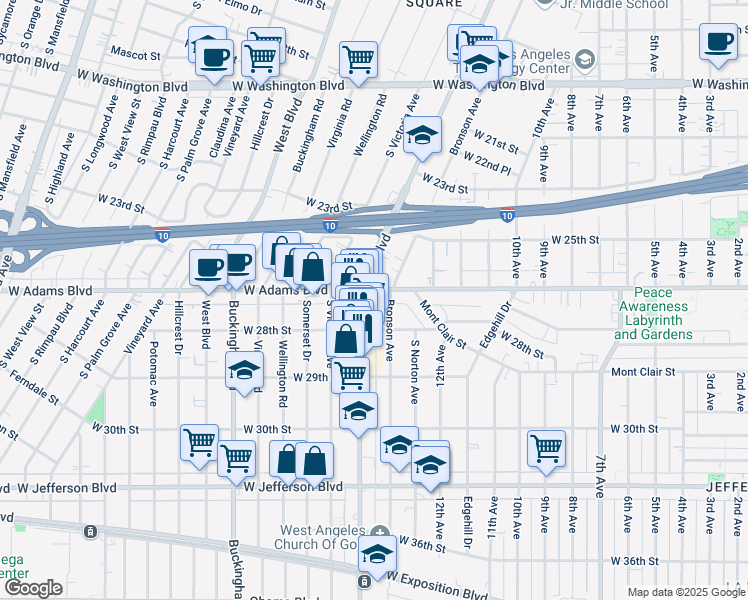 map of restaurants, bars, coffee shops, grocery stores, and more near in Los Angeles