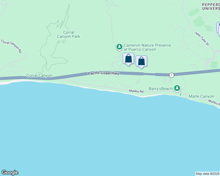 map of restaurants, bars, coffee shops, grocery stores, and more near 25200 Malibu Road in Malibu
