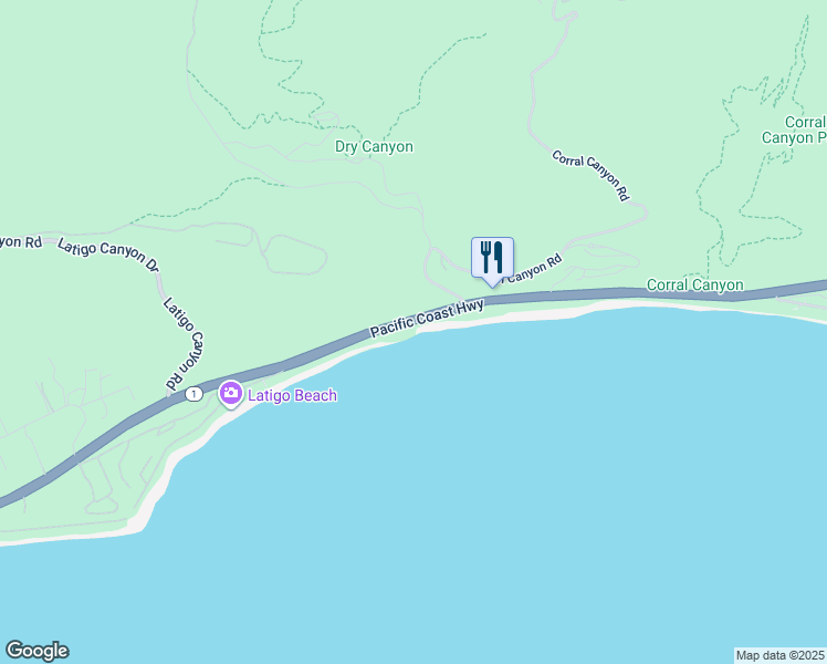 map of restaurants, bars, coffee shops, grocery stores, and more near 26174 Pacific Coast Highway in Malibu