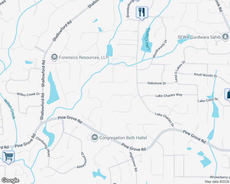 map of restaurants, bars, coffee shops, grocery stores, and more near 4070 Charleston Lane in Roswell
