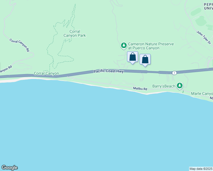 map of restaurants, bars, coffee shops, grocery stores, and more near 25252 Malibu Road in Malibu