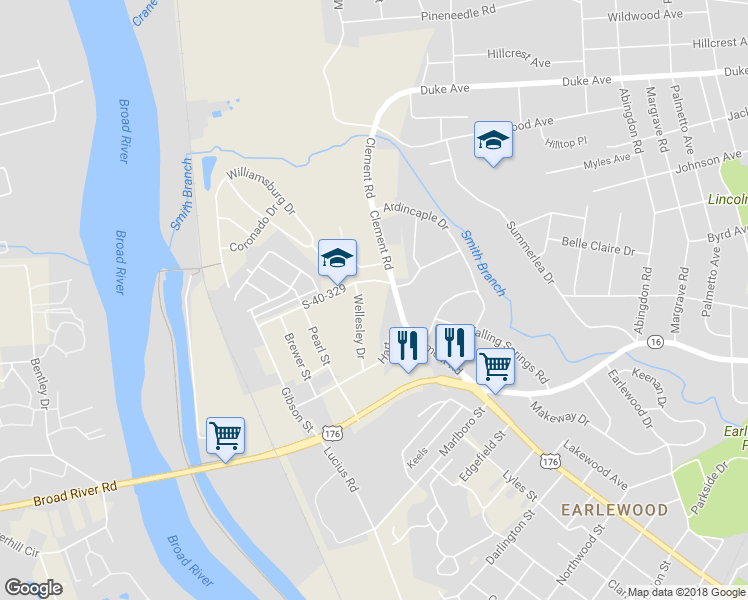 map of restaurants, bars, coffee shops, grocery stores, and more near 3928 Wellesley Drive in Columbia