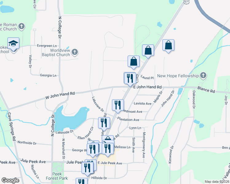 map of restaurants, bars, coffee shops, grocery stores, and more near 236 John Phillips Road in Cedartown