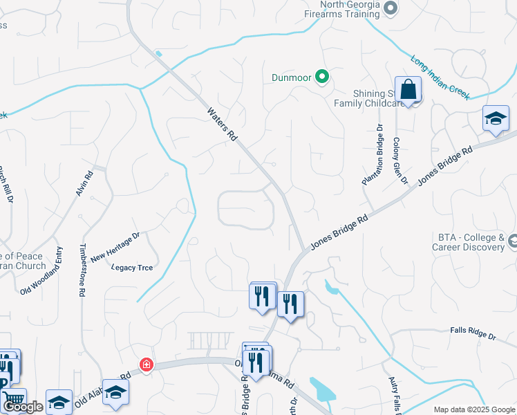 map of restaurants, bars, coffee shops, grocery stores, and more near 580 Olde Lauren Court in Alpharetta