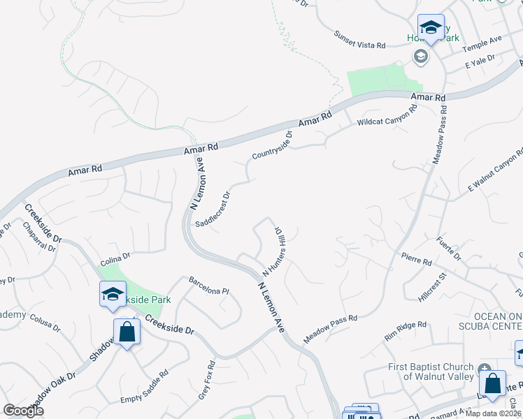 map of restaurants, bars, coffee shops, grocery stores, and more near 19711 East Walking Horse Lane in Walnut