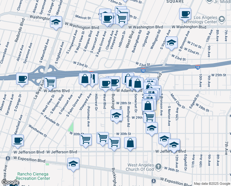 map of restaurants, bars, coffee shops, grocery stores, and more near in Los Angeles