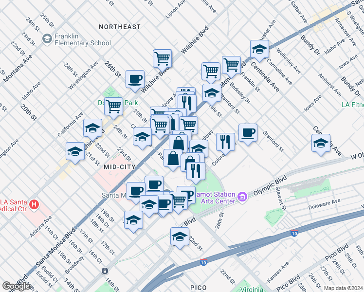 map of restaurants, bars, coffee shops, grocery stores, and more near 1458 26th Street in Santa Monica