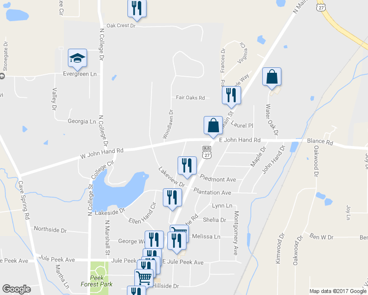 map of restaurants, bars, coffee shops, grocery stores, and more near 236 John Phillips Road in Cedartown