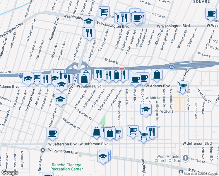 map of restaurants, bars, coffee shops, grocery stores, and more near in Los Angeles
