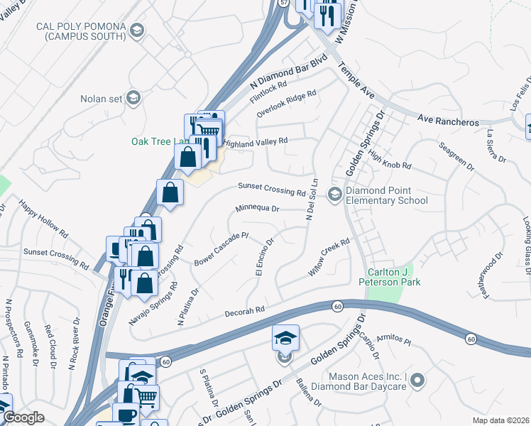 map of restaurants, bars, coffee shops, grocery stores, and more near 23819 Cholame Drive in Diamond Bar