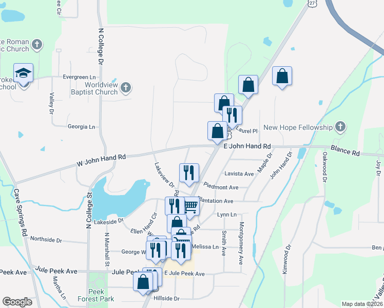 map of restaurants, bars, coffee shops, grocery stores, and more near 236 John Phillips Road in Cedartown