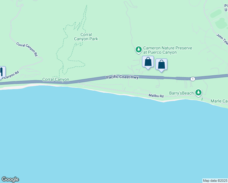 map of restaurants, bars, coffee shops, grocery stores, and more near 25302 Malibu Road in Malibu
