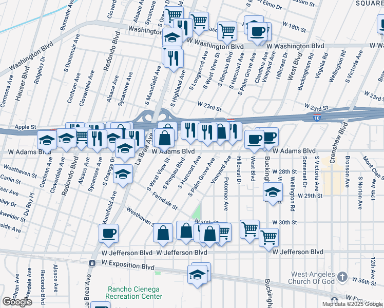map of restaurants, bars, coffee shops, grocery stores, and more near in Los Angeles