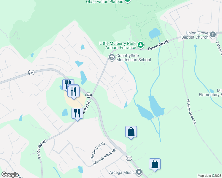 map of restaurants, bars, coffee shops, grocery stores, and more near 728 York View Drive Northeast in Auburn