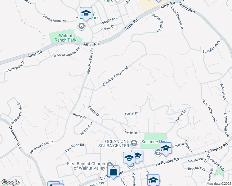 map of restaurants, bars, coffee shops, grocery stores, and more near 942 Monica Way in Walnut
