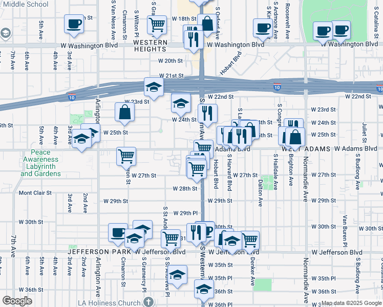 map of restaurants, bars, coffee shops, grocery stores, and more near 2625 California 258 in Los Angeles