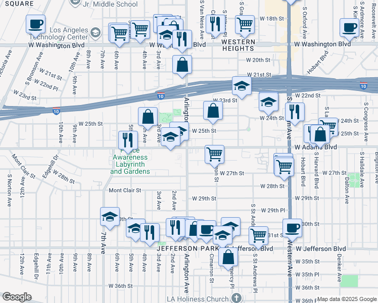 map of restaurants, bars, coffee shops, grocery stores, and more near 2273 West 26th Place in Los Angeles