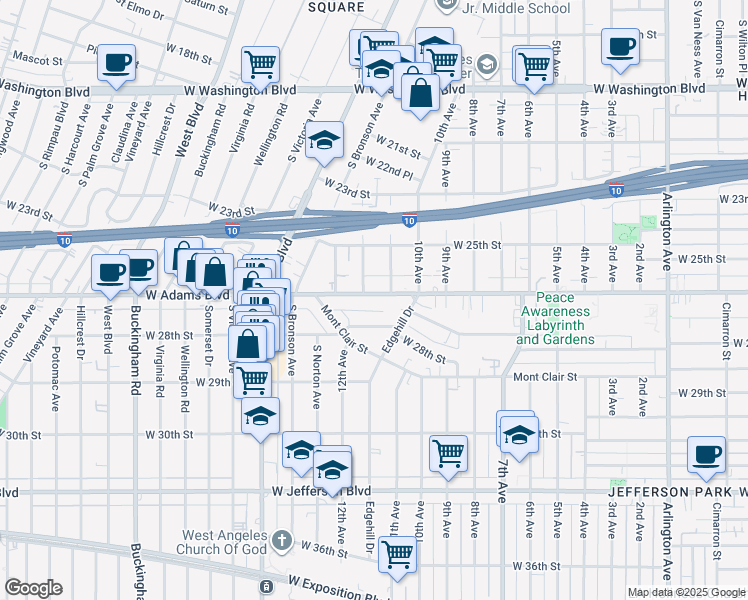 map of restaurants, bars, coffee shops, grocery stores, and more near 4037 West 28th Street in Los Angeles