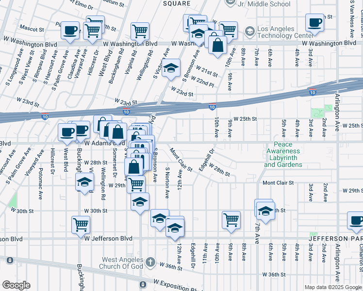 map of restaurants, bars, coffee shops, grocery stores, and more near 4225 Mont Clair Street in Los Angeles