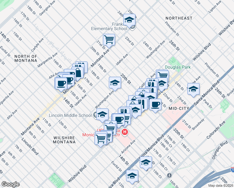 map of restaurants, bars, coffee shops, grocery stores, and more near 1014 18th Street in Santa Monica