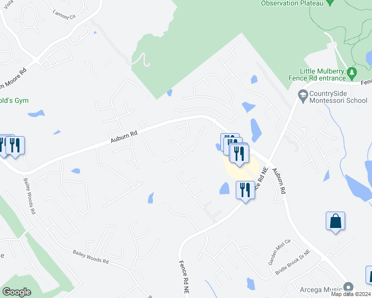 map of restaurants, bars, coffee shops, grocery stores, and more near 3474 Lynley Mill Lane in Dacula
