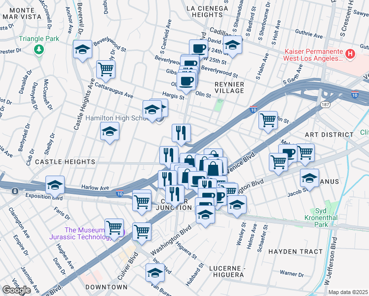 map of restaurants, bars, coffee shops, grocery stores, and more near 3116 Curts Avenue in Los Angeles