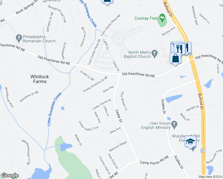map of restaurants, bars, coffee shops, grocery stores, and more near 438 Slew Avenue in Lawrenceville