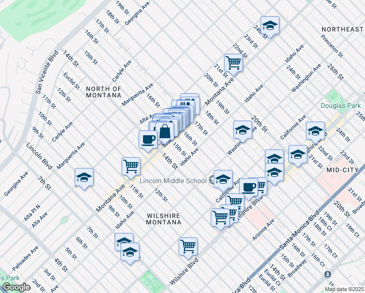 map of restaurants, bars, coffee shops, grocery stores, and more near 1505 Idaho Avenue in Santa Monica