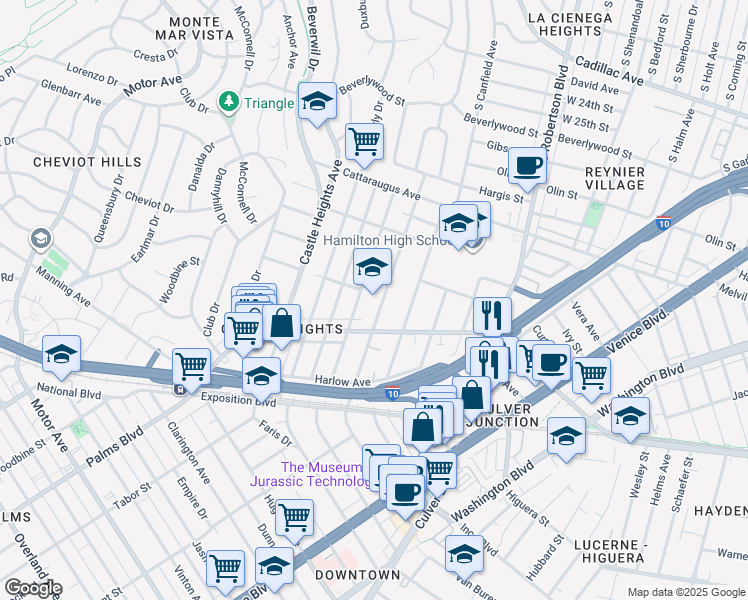 map of restaurants, bars, coffee shops, grocery stores, and more near in Los Angeles