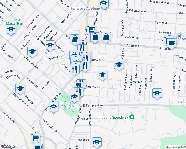 map of restaurants, bars, coffee shops, grocery stores, and more near 15661 Mentz Street in La Puente