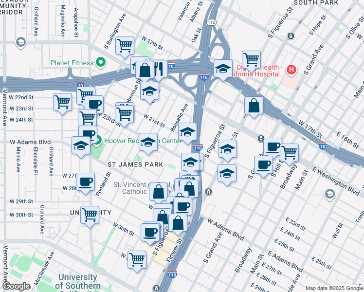map of restaurants, bars, coffee shops, grocery stores, and more near 2120 Estrella Avenue in Los Angeles