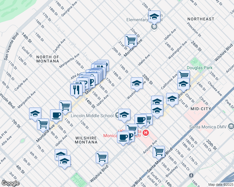 map of restaurants, bars, coffee shops, grocery stores, and more near 923 16th Street in Santa Monica