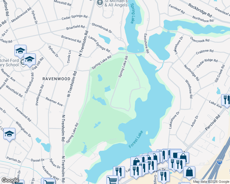 map of restaurants, bars, coffee shops, grocery stores, and more near 474 Spring Lake Road in Columbia