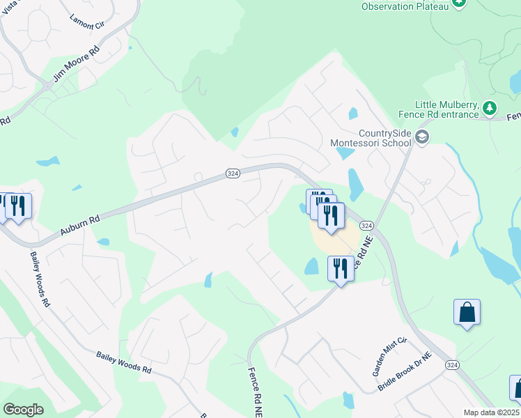 map of restaurants, bars, coffee shops, grocery stores, and more near 3484 Lynley Mill Lane in Dacula