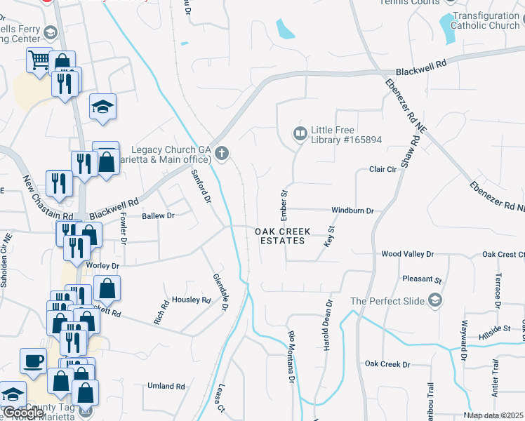 map of restaurants, bars, coffee shops, grocery stores, and more near 3316 Renfro Street in Marietta