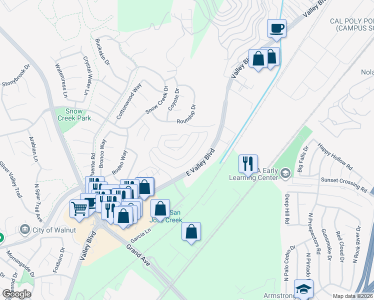 map of restaurants, bars, coffee shops, grocery stores, and more near 22109 Garibaldi Drive in Walnut