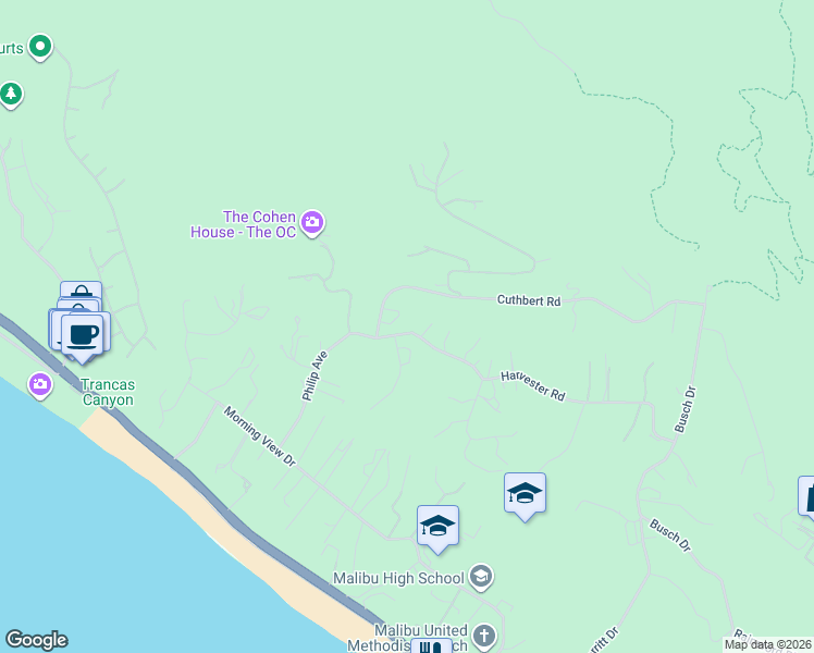 map of restaurants, bars, coffee shops, grocery stores, and more near 5806 Deerhead Road in Malibu