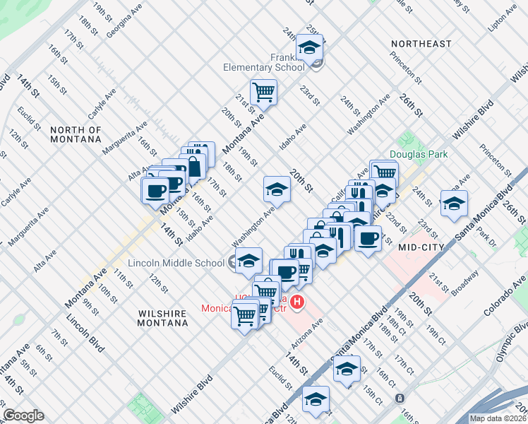 map of restaurants, bars, coffee shops, grocery stores, and more near 958 18th Street in Santa Monica