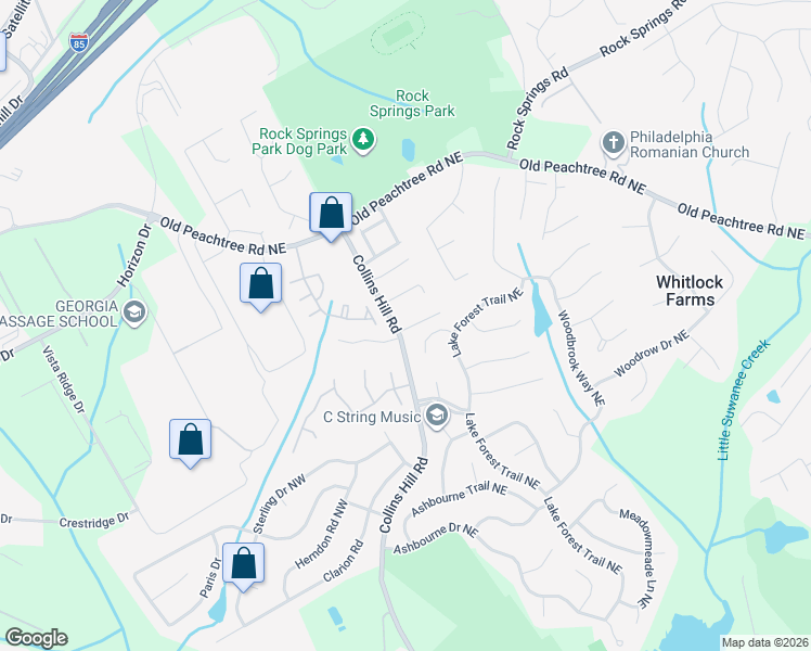 map of restaurants, bars, coffee shops, grocery stores, and more near 293 Heron Lake Court in Lawrenceville