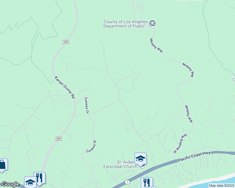 map of restaurants, bars, coffee shops, grocery stores, and more near 5942 Ramirez Canyon Road in Malibu