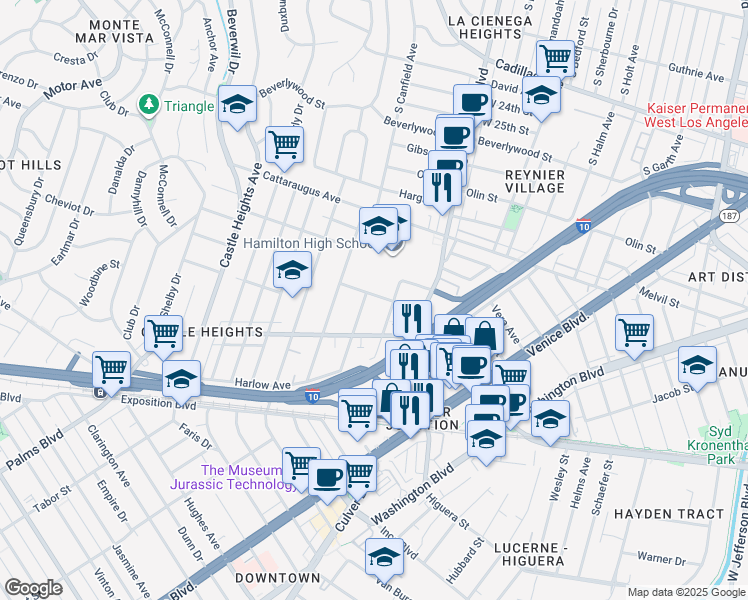map of restaurants, bars, coffee shops, grocery stores, and more near 3102 Durango Avenue in Los Angeles