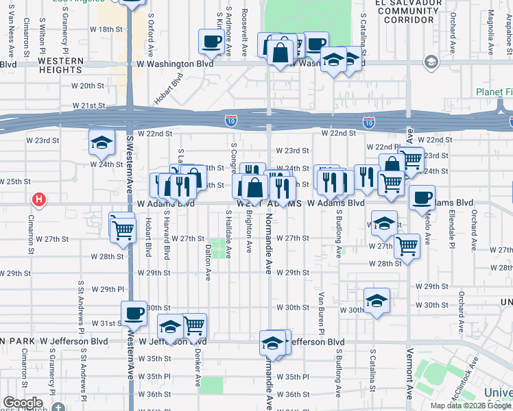 map of restaurants, bars, coffee shops, grocery stores, and more near  in Los Angeles