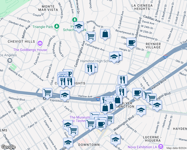 map of restaurants, bars, coffee shops, grocery stores, and more near in Los Angeles