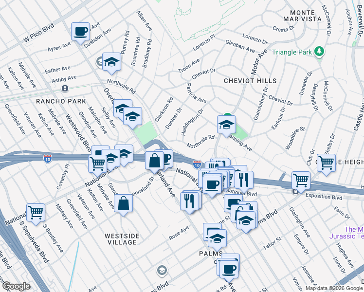 map of restaurants, bars, coffee shops, grocery stores, and more near 10384 Northvale Road in Los Angeles