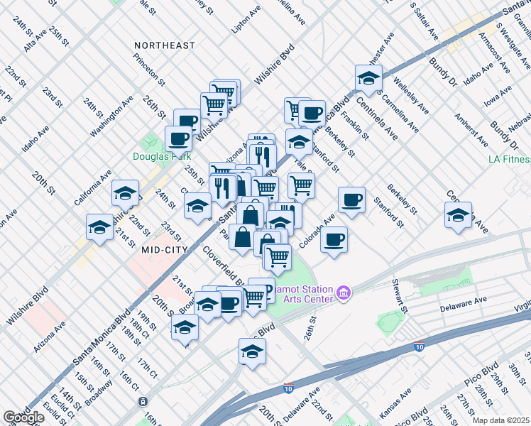 map of restaurants, bars, coffee shops, grocery stores, and more near 1458 26th Street in Santa Monica