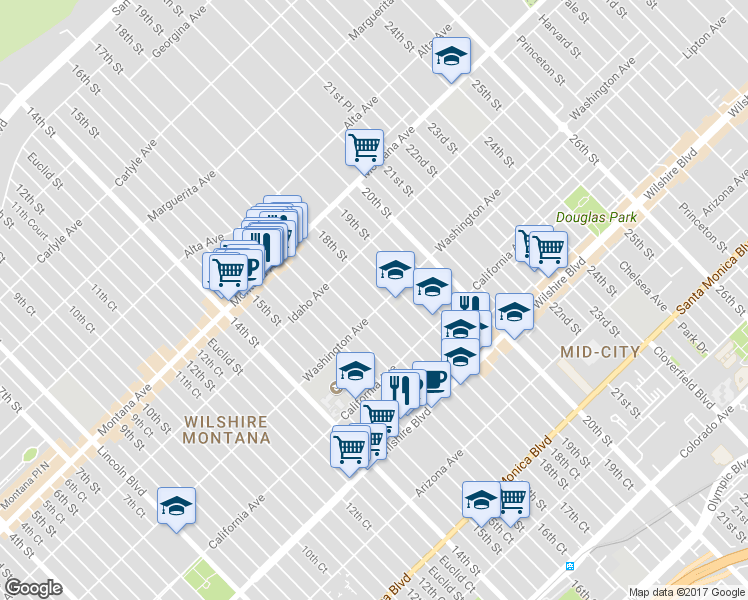 map of restaurants, bars, coffee shops, grocery stores, and more near in Santa Monica
