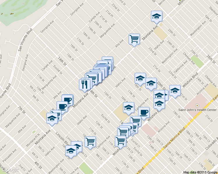 map of restaurants, bars, coffee shops, grocery stores, and more near 1505 Idaho Avenue in Santa Monica