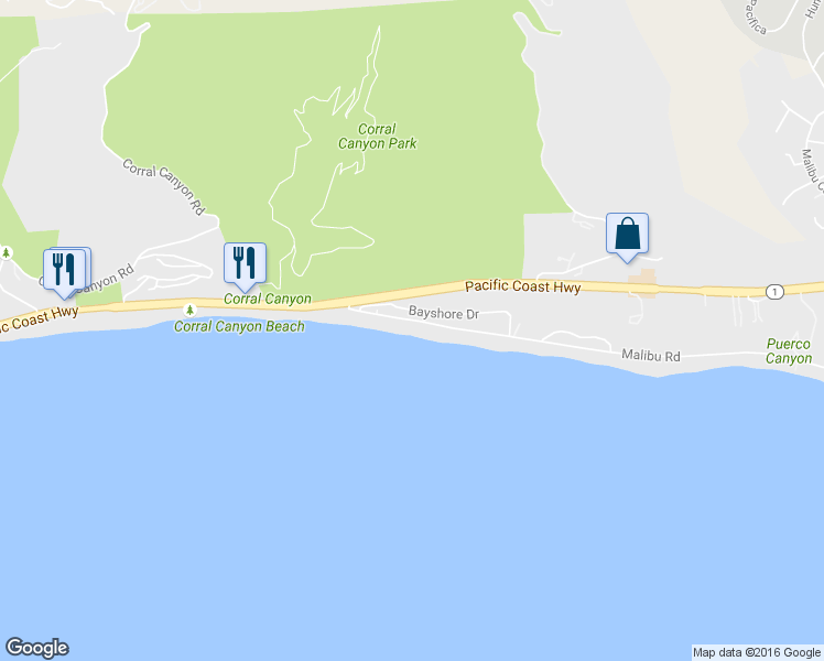 map of restaurants, bars, coffee shops, grocery stores, and more near 25360 Malibu Road in Malibu