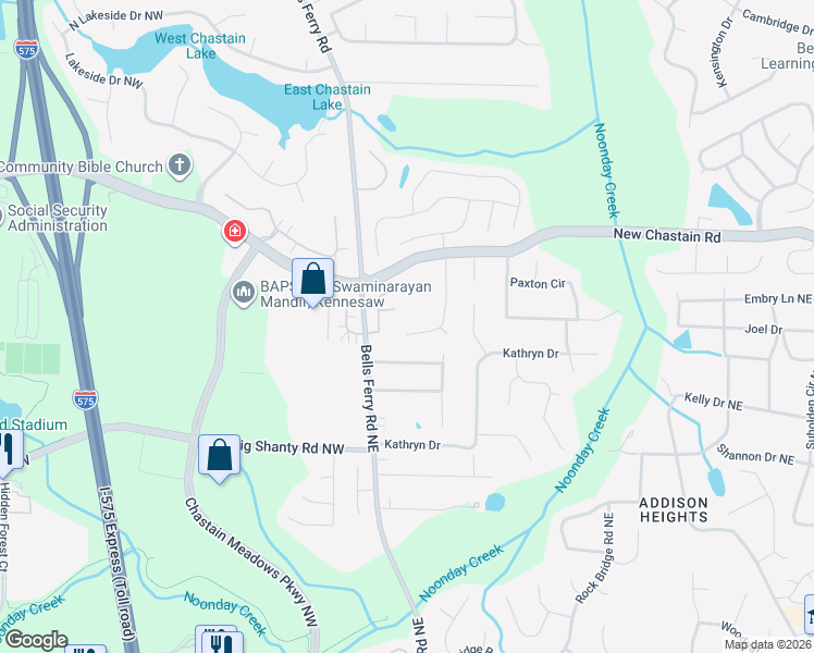 map of restaurants, bars, coffee shops, grocery stores, and more near 3310 Chastain Crossing Northwest in Marietta