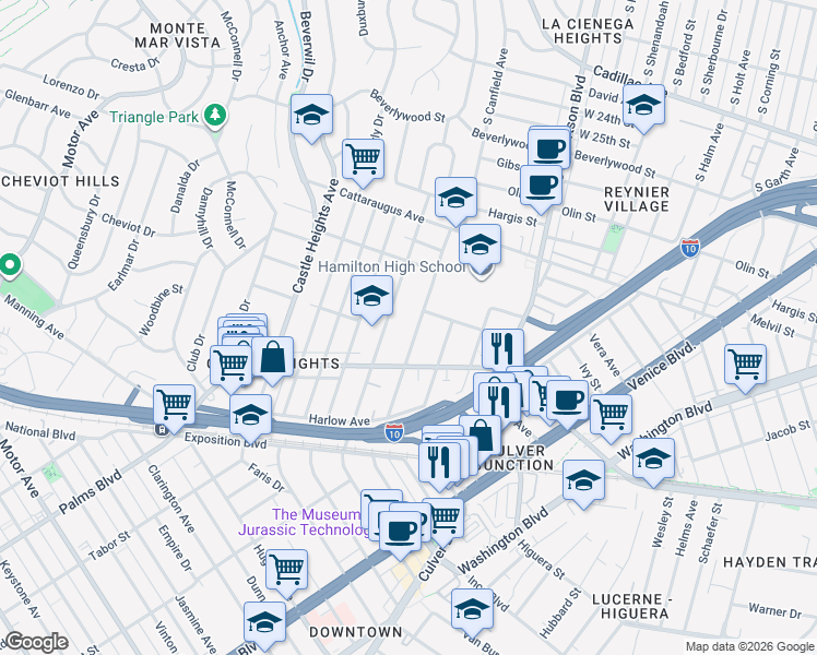 map of restaurants, bars, coffee shops, grocery stores, and more near 3206 Bagley Avenue in Los Angeles